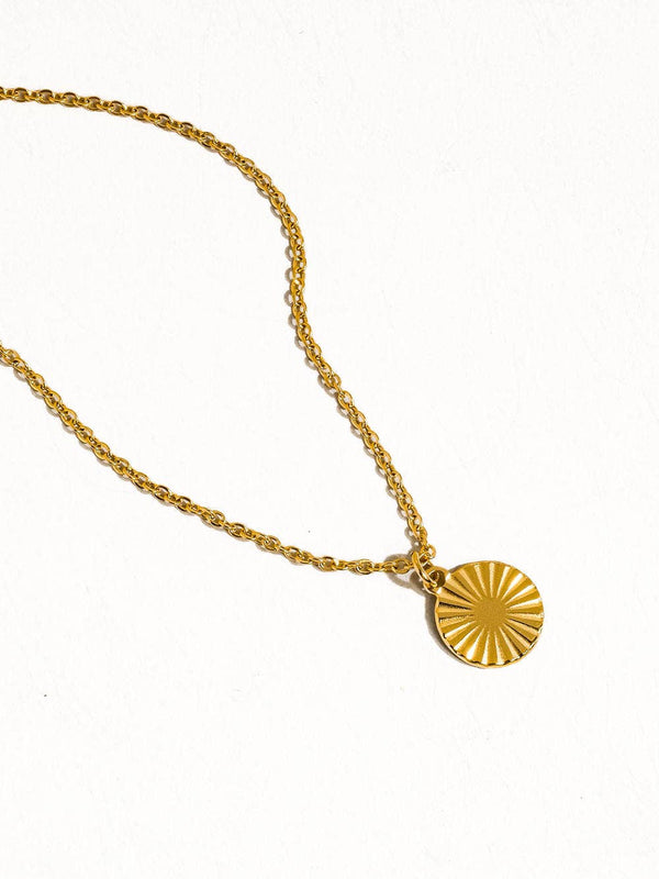 Miraz Gold Non-Tarnish Round Sun Gaze Necklace