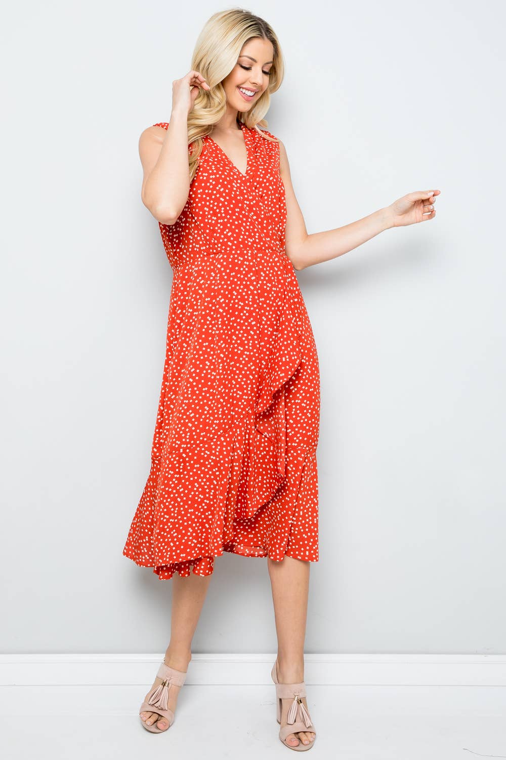 Red Frill Wrap dress