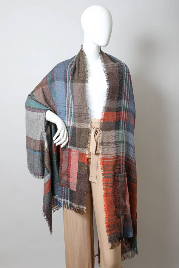 Leto Accessories - All Time Bestselling - Multicolor Plaid Pocket Ruana ❤️: Rust