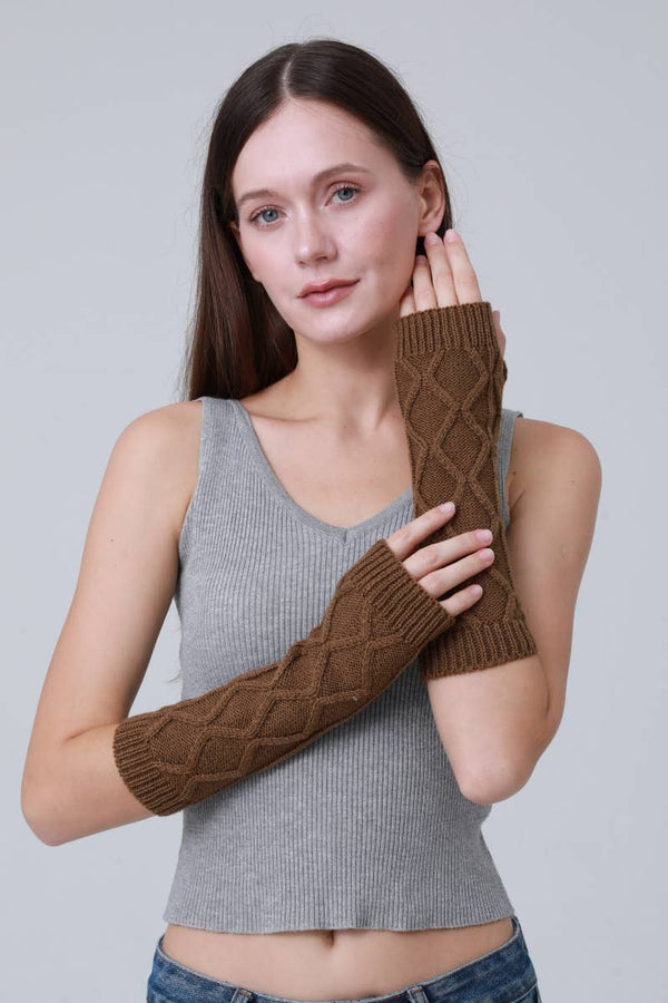 Leto Accessories - Thermal Knit Arm Sleeves – 3D Textured Winter Arm Warmers: Mocha