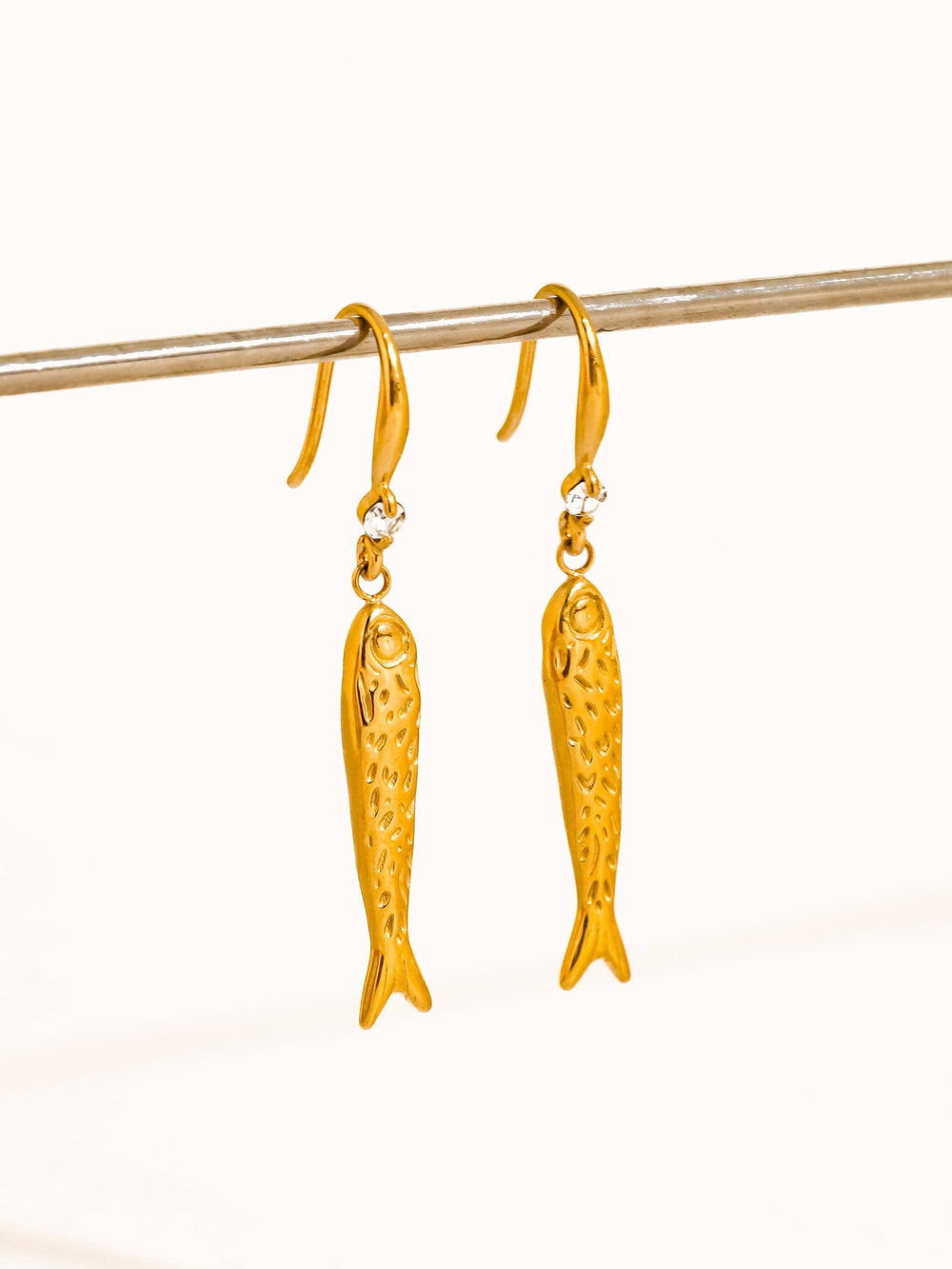 Calypsa 18K Gold Non-Tarnish Fish Charm Drop Earrings