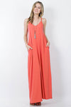 42POPS - ,,,,,...42POPS Maxi Dress w/ adjustable strap & pockets: S / DEEPCORAL-75938