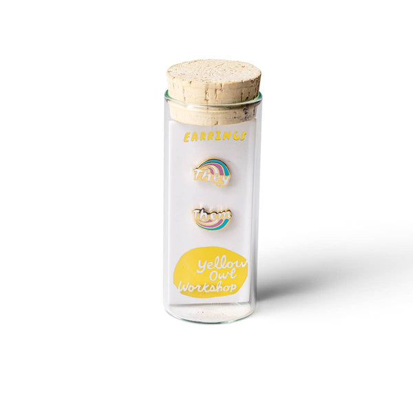 Yellow Owl Workshop - They Them Earrings | Pride Nonbinary Gold Mismatched Studs