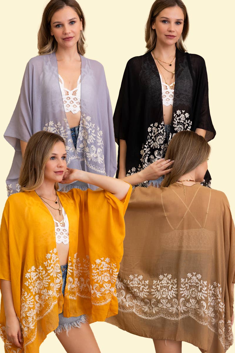 Boho Chic Floral Embroidered Kimono | Stitch Detail 🌼