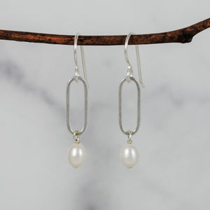 Paperclip & Pearl Earrings - sterling silver