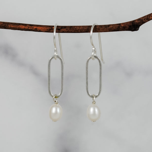 Paperclip & Pearl Earrings - sterling silver