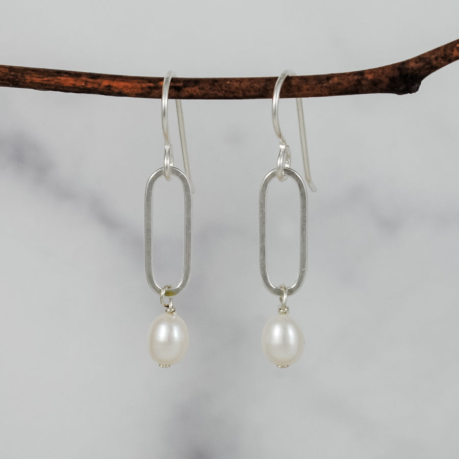 Paperclip & Pearl Earrings - sterling silver