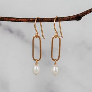 Paperclip & Pearl Earrings - gold-filled