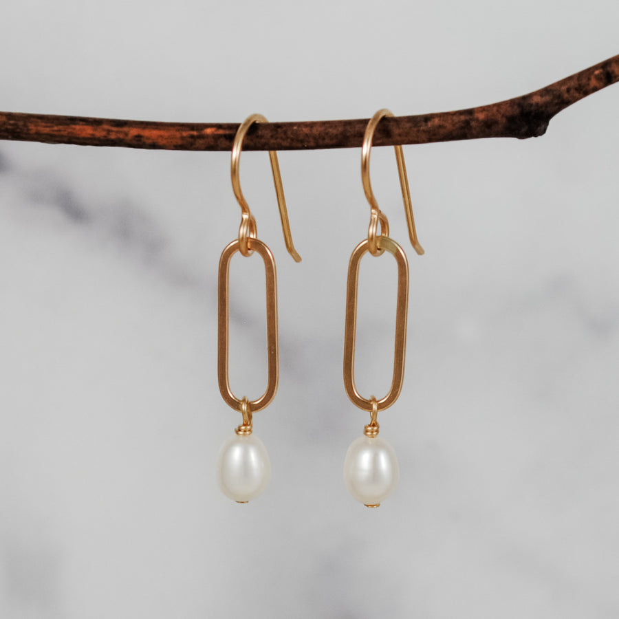 Paperclip & Pearl Earrings - gold-filled