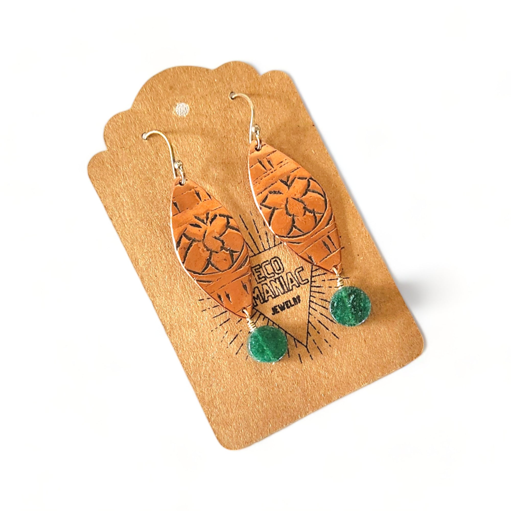 Copper Patterned Leaf Earrings