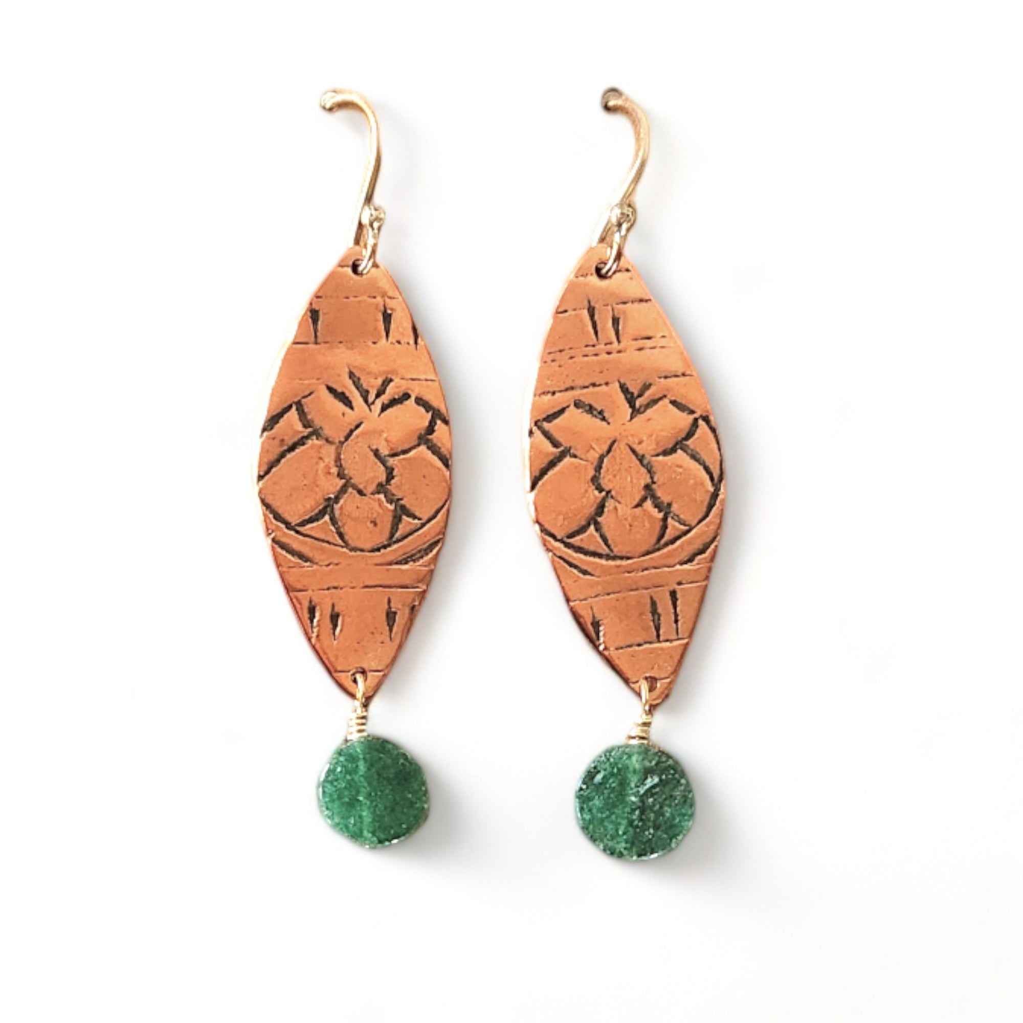 Copper Patterned Leaf Earrings