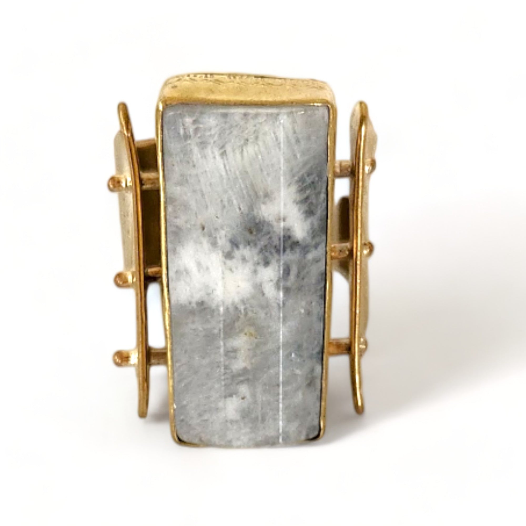Lovely Gray Agate Riveted Upcycled Statement Ring