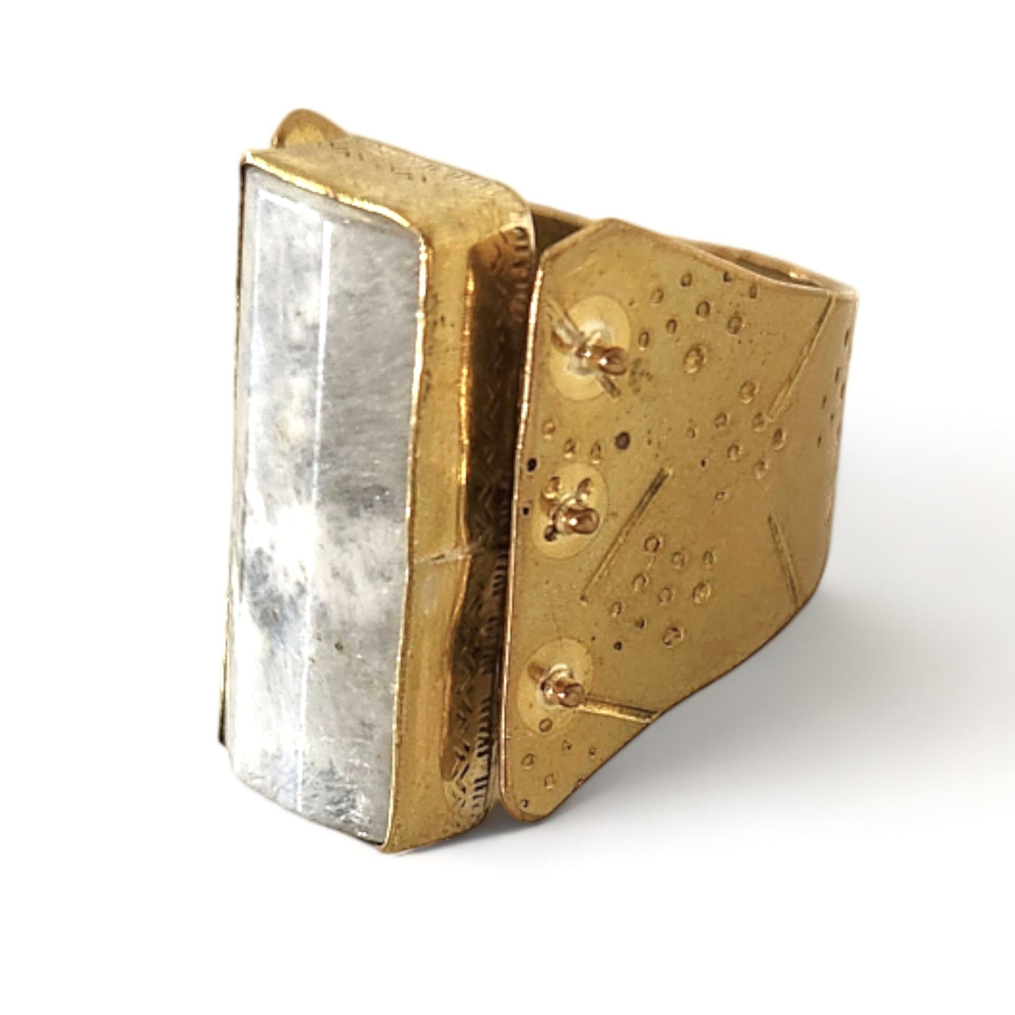 Lovely Gray Agate Riveted Upcycled Statement Ring