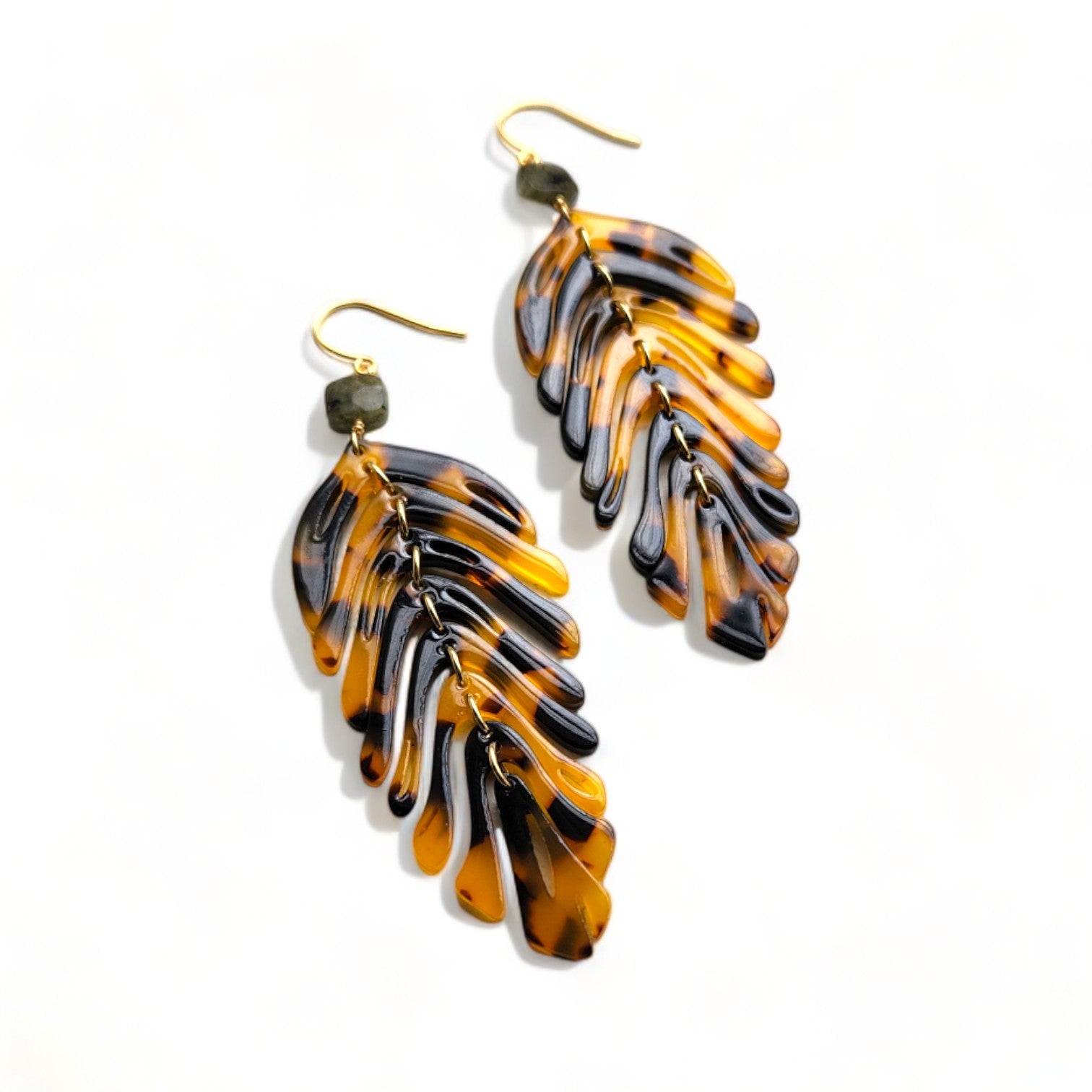 Cannes Acrylic Palm Frond Earrings - Amber