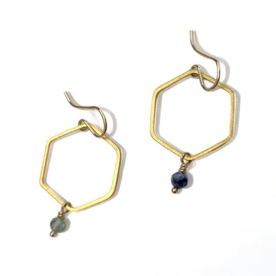 Labradorite Simple Brass Geometric Earrings