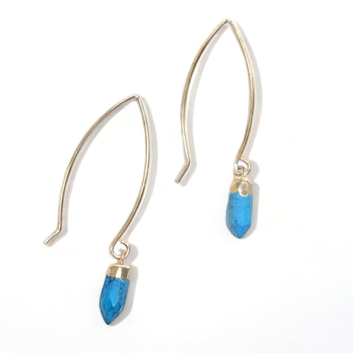 Turquoise Bullet Long Wire Earrings