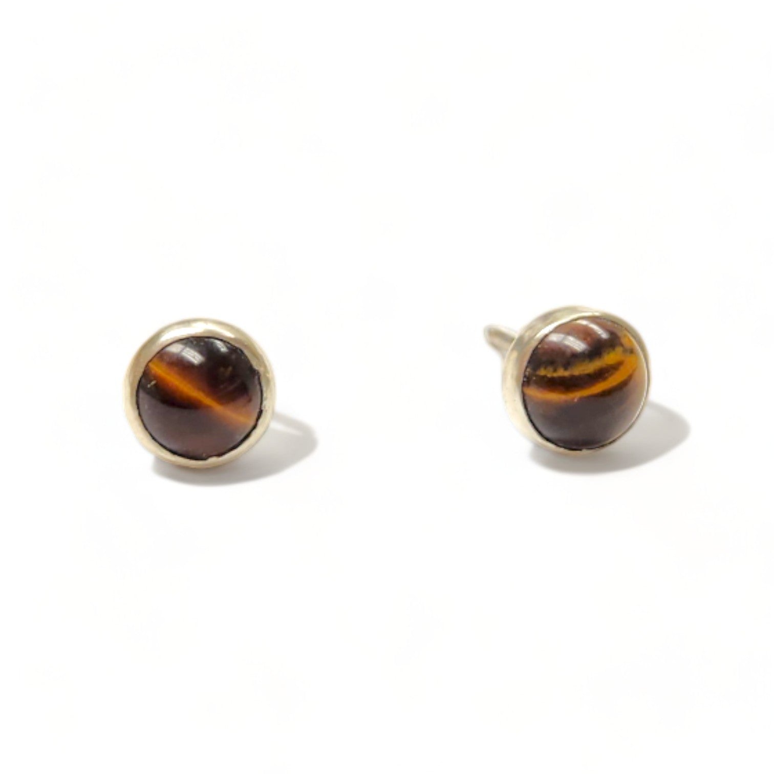 Tiger Eye Bezel Post Earrings