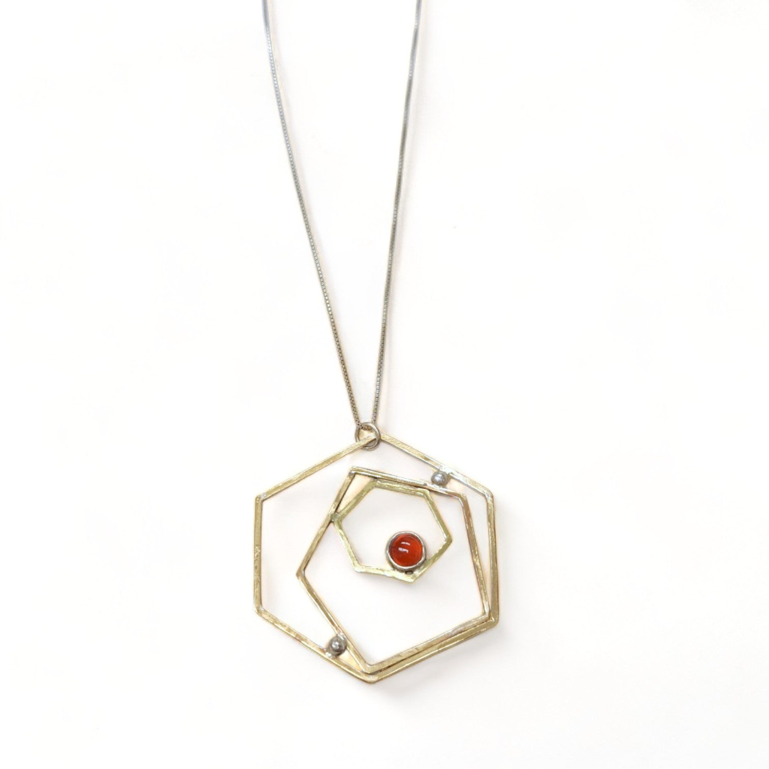 Geometric Rose Brass Necklace with Ruby