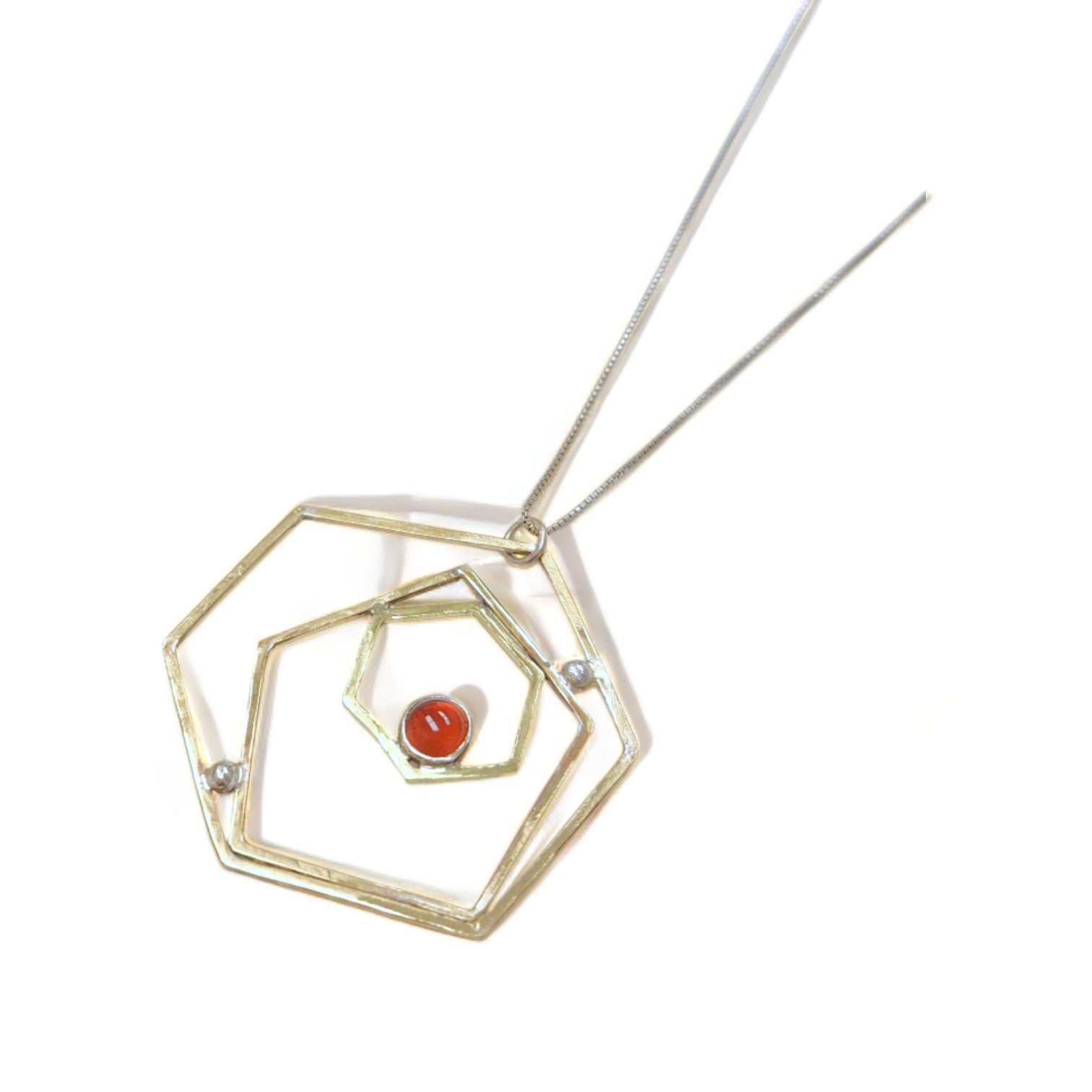 Geometric Rose Brass Necklace with Ruby