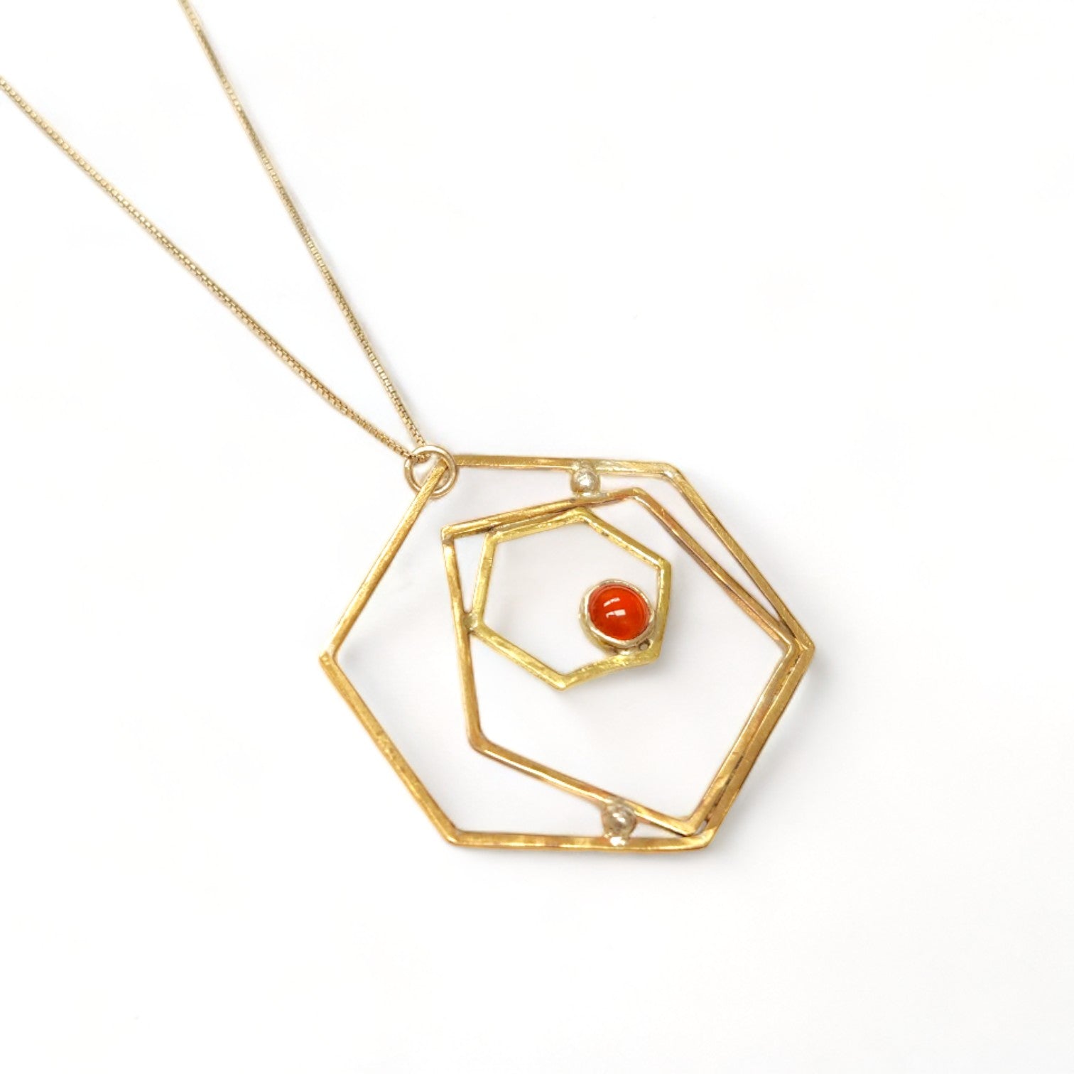 Geometric Rose Brass Necklace with Ruby
