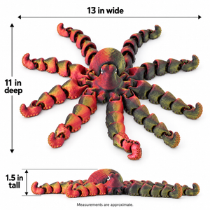 PowerTRC 3D Print - 3D Printed Large Articulated Octopus Fidget – Black Red Gold