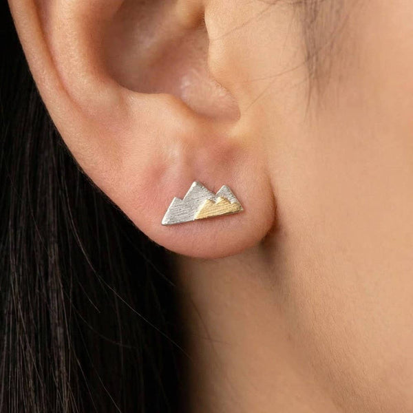 Fame Accessories - Two Toned Mountain Stud Earrings