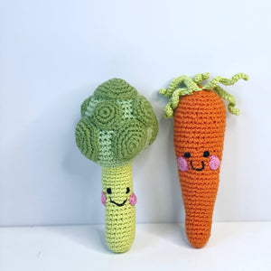Pebble - Handcrafted Happy Broccoli Baby Rattle – Organic Cotton Toy