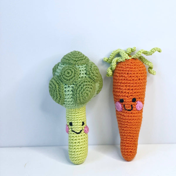 Pebble - Handmade Springtime Baby Carrot Rattle – Organic Cotton Toy