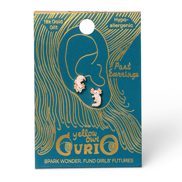 Yellow Owl Workshop - CURIO Axolotl Earrings | Zoo Gift | Gold Mismatched Studs