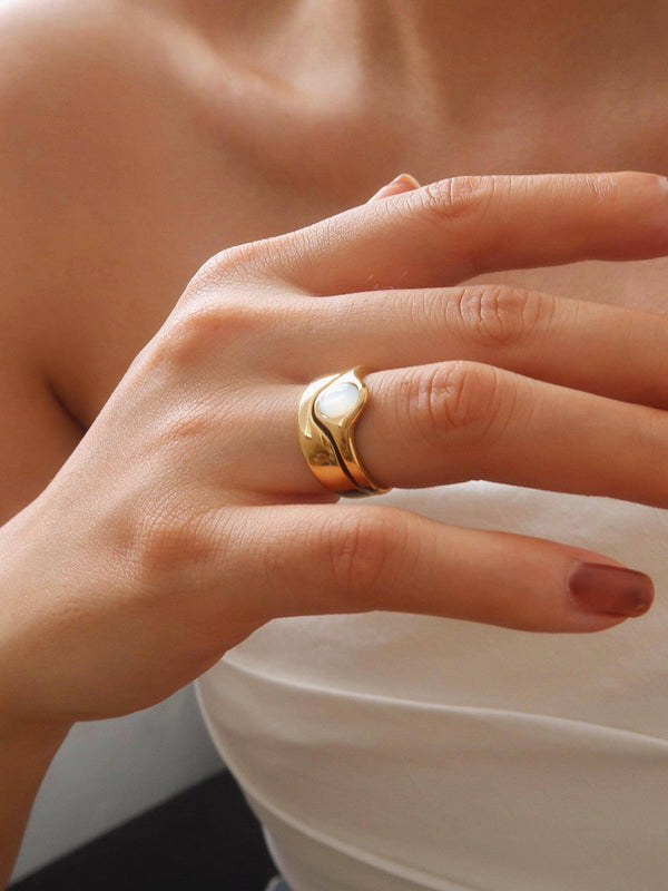 Alouette Non-Tarnish Stone Wave Ring - Size 7