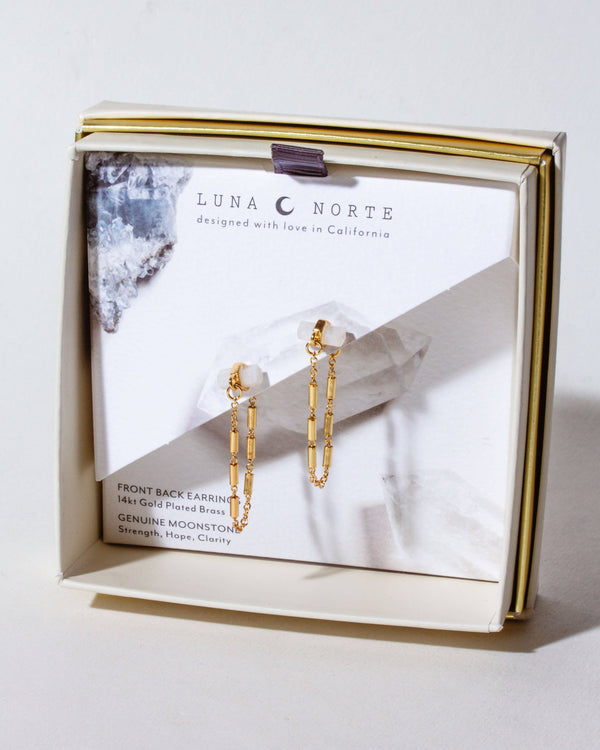Luna Norte - After Party Front-to-Back  Chain Earrings - Moonstone