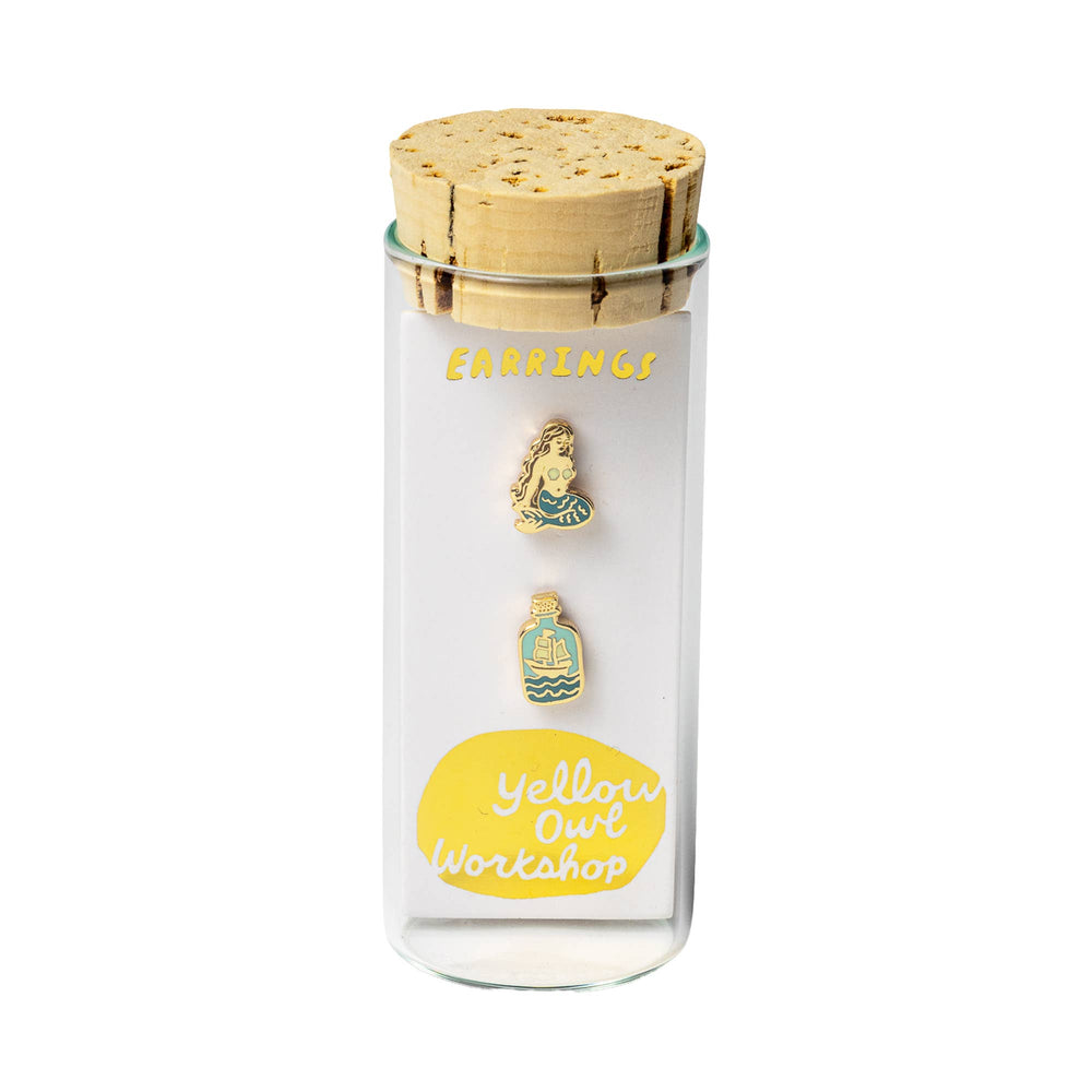 Yellow Owl Workshop - Mermaid & Bottle Earrings | Mismatched Gold Studs