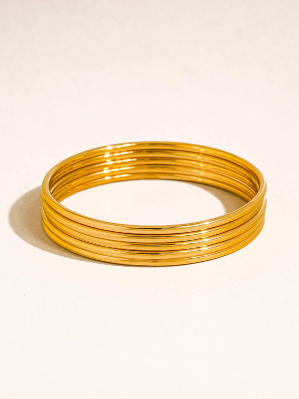Olyss 18K Gold Non-Tarnish Classic Thin Bangle Set
