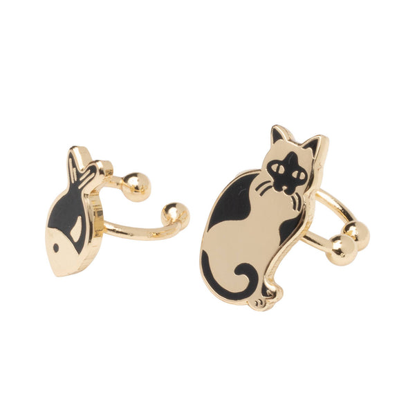 Yellow Owl Workshop - Cat & Fish Ear Cuffs | No Piercing Gold Jewelry