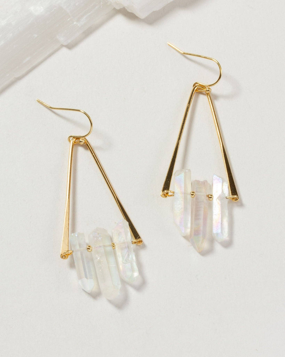 AB Clear Quartz Tri Crystal Earrings