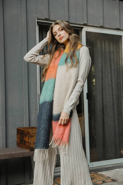 Cozy Color Block Scarf - Rose + Navy