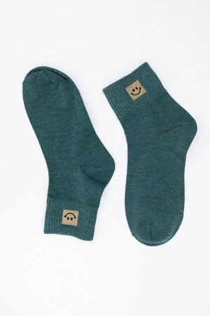 Teal Happy Feet Embroidered Socks