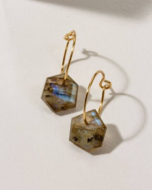 Labradorite Geometry Mini Hoop Earrings