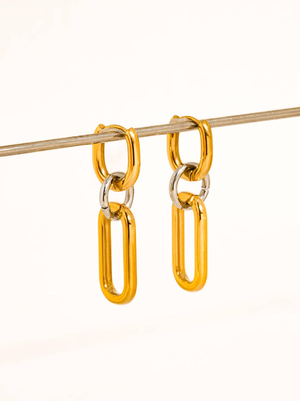Viori 18K Gold Non-Tarnish Two Tone Link Earrings