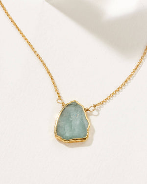 Luna Norte - Earth, Wind and Fire Genuine Stone Necklace Gold - Aquamarine