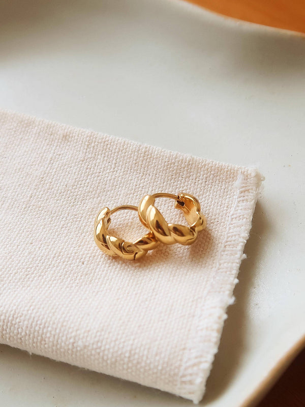 Brea 18K Gold Non-Tarnish Twisted Hoop Earrings