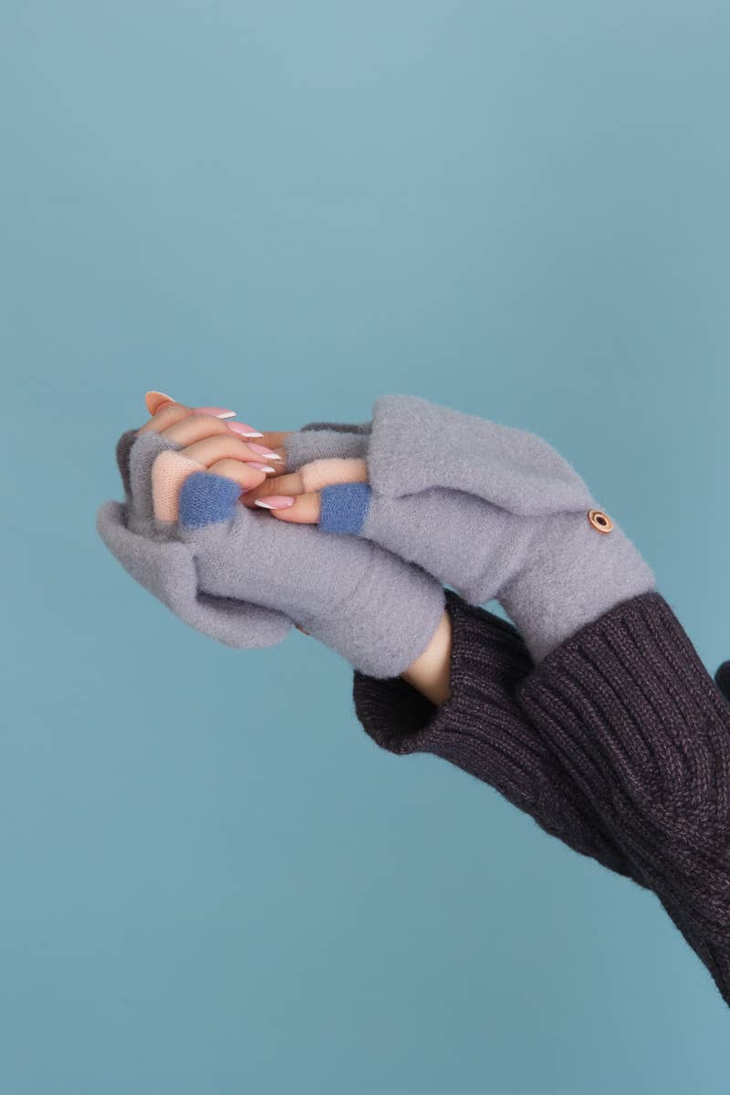 Silver Gray Rainbow Tip Convertible Gloves
