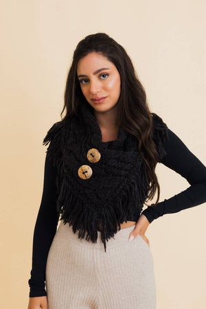 Leto Accessories - Heathered Shoulder Warmer With Coco Buttons: Navy