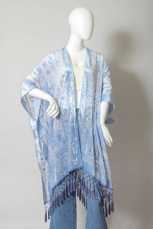 Leto Accessories - Western Velvet Mesh Tapestry Tassel Kimono