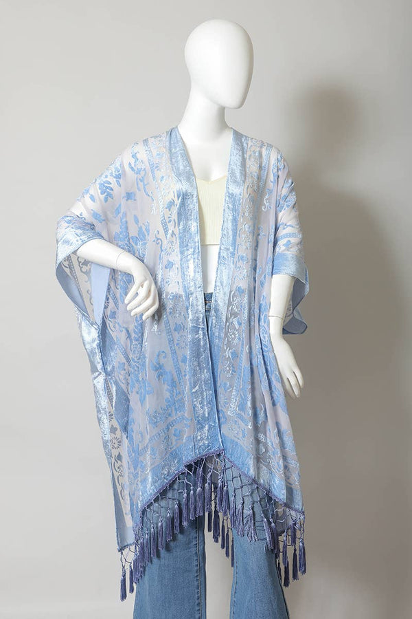 Leto Accessories - Western Velvet Mesh Tapestry Tassel Kimono
