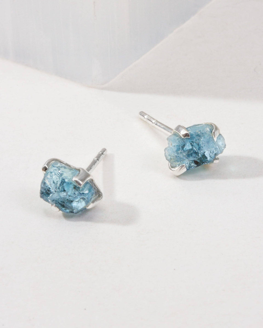 Raw Aquamarine Sterling Silver Post Earrings