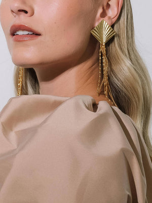 Cancale 18K Gold Non-Tarnish Geometric Tassel Drop Earrings
