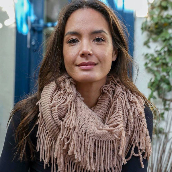 Leto Accessories - Pointelle Fringe Infinity Scarf - Fall Favorite: Mocha