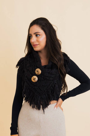 Leto Accessories - Heathered Shoulder Warmer With Coco Buttons: Navy