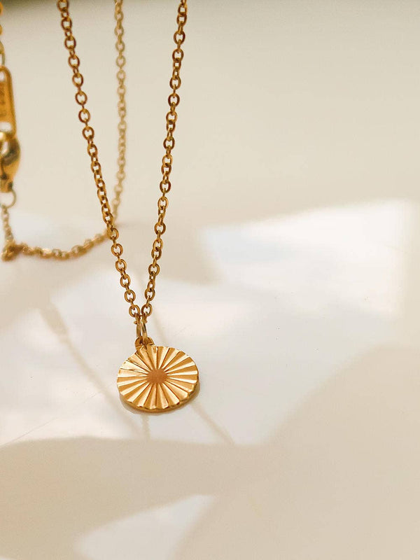 Miraz Gold Non-Tarnish Round Sun Gaze Necklace